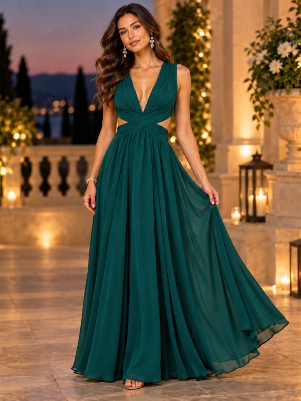 Lulus Green Cutout Twist Front Maxi Formal Evening Gown XS to Small